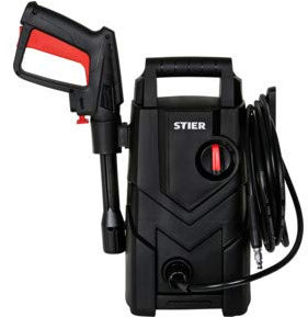 STIER Hochdruckreiniger SDR-100, 1400 W, Max. Druck 105 bar, Fördermenge: 330 l/h, 10 Meter Arbeitsradius, 5 Meter Schlauch, inkl. Seifenflasche, Terrasenreiniger für Reinigung für Auto, Reifen,