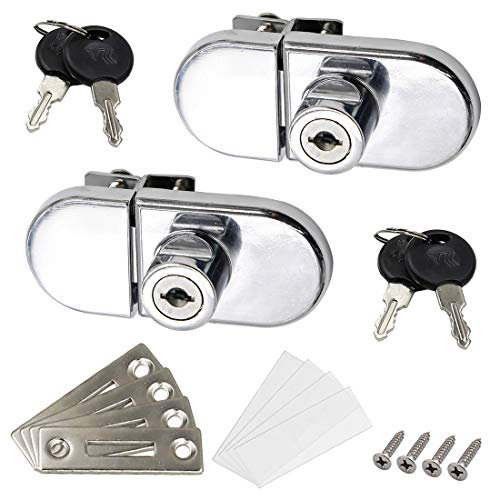 LC LICTOP No Drill Showcase Lock for 0.2-0.3 inch Glass, Key Alike - Door to Door Mounting, 2 Sets Chrome Oval 3.35 x 1.49 Inch, Zinc Alloy Glass Lock for Display Cabinet or Jewelry Case
