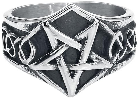 etNox hard and heavy Pentagramm Unisex Ring silberfarben M Edelstahl Geschenke, Gothic