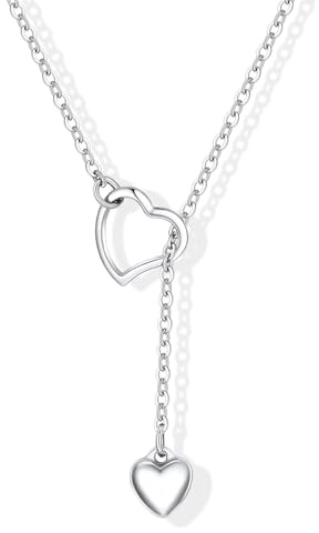 ChainsHouse Damen Y-Kette mit Herz/Säule/Schloss/Stern Anhänger Choker | Lange Lariat Halskette Edelstahl Frauen, Einstellbar Lariatkette Collier Accessoire, Modeschmuck für V-Kleider Pullover