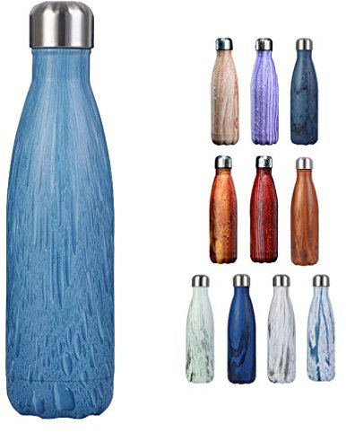 COMVIP 500ml Bouteille d'eau Sport Gourde INOX Isotherme sans BPA Grain de Bois #F