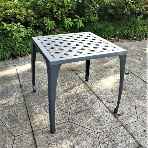 Lazy Susan Willow 45 cm quadratischer Beistelltisch, wartungsfrei, leicht, wetterfest, Sandguss-Aluminium, Schiefergrau