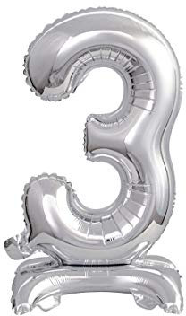 GoDan Beauty&Charm Luftballons Zahlen 0-9 zum Aufstellen auf dem Tisch 38 cm Folienballon Geburtstagsluftballons Zimmer und Raumdekoration beim Geburtstag Jubiläum (Zahl 3 Silber)