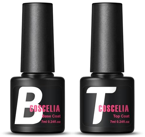 Coscelia Unterlack & Überlack Set UV LED Base Coat und No Wipe Top Coat, UV Nagellack Gel Soak off Nägel Maniküre Kit 2pcs 7ml