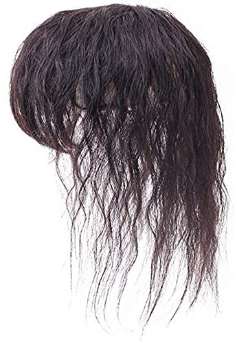 Curly Echthaar Topper mit Pony für Damen Clip in lockigem Haar Crown Topper Wiglet Haarteile, Schwarz