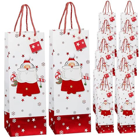 Flaschentüte 12er Set | 12,5x34x11,5 cm Nikolaus-Motiv | Geschenkverpackung für Flaschen Weihnachten | Flaschentaschen