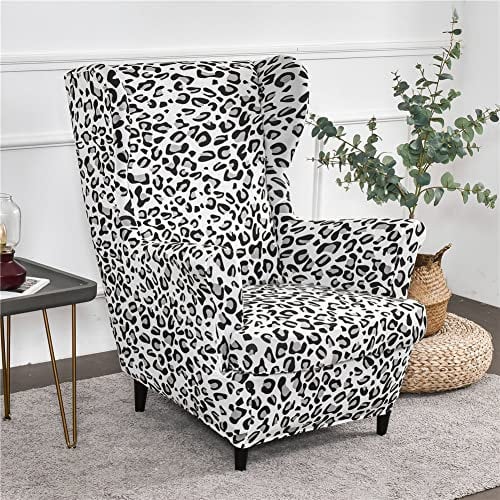 Highdi 2-Teilig Ohrensessel Überzug, Sessel-Überwürfe Ohrensessel Mode Böhmen Drucken Schonbezüge Bezug Sesselhusse Strandmon Tiger Stuhlbezug mit Armlehne Hohe Rückenlehne (Schwarz Leopard)