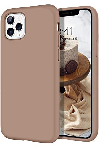 DUEDUE Coque pour iPhone 11 Pro Max Silicone Liquide Douce Rigide Antichoc, Doublure Micrifibre Protection Téléphone pour iPhone 11 Pro Max 6,5'' Marron Beige