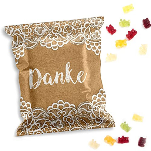 Logbuch-Verlag 25 kleine Gummibärchen Tütchen Danke braun weiß Geburtstag Hochzeit Dankesgeschenk