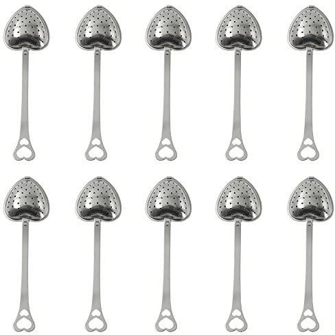 Teesieb Edelstahl Aus Rostfreiem Stahl - HerzföRmige Teesiebkugel Mit Griff BrüHlöFfel Tee Ei Sieb Teeei für Losen Leak Tea Set TeebrüHgeräT Teebeutel Teezeremonie ZubehöR Loseblatt, 10 StüCk