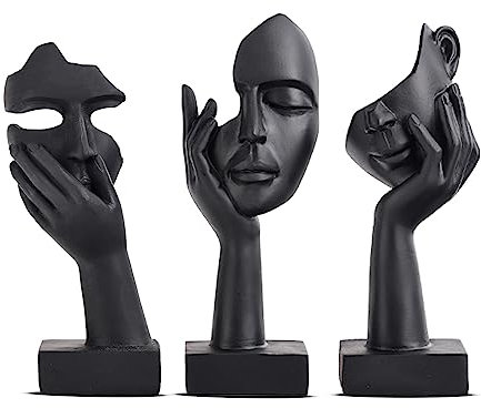 oliruim Decorazione per la casa nera, statua con volto di donna, statua da collezione per casa moderna, soggiorno, libreria, decorazione da scrivania nera, set da 3 pezzi (3 pezzi nero)
