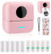 HuiJuKeJi Mini Drucker, Taschendrucker, Mini Fotodrucker für Smartphone, Sticker Drucker, Thermo Fotodrucker für Journal, Reisen Logo, Notizen, Journal, Liste, Memo (Pink)