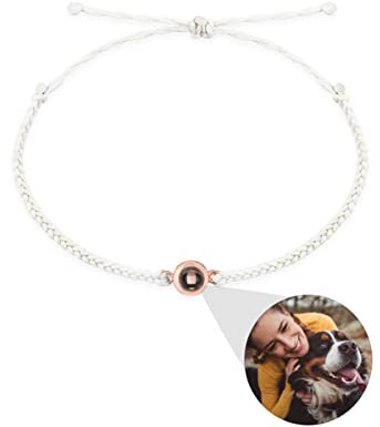 goee Personalisiertes Fotoarmband mit Kreisen, personalisierte Projektions-Foto-Armbänder, Erinnerungsschmuck für Paare, Roségold, Sterlingsilber, Kupfer