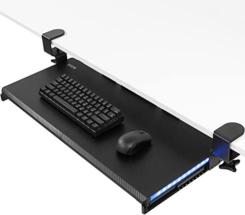 VIVO Large Under Desk Keyboard Tray with RGB LED Side Lights, C-clamp Mount, 27 (33 Including Clamps) x 11 inch Slide-Out Platform Computer Drawer for Typing, Black, MOUNT-KB05EL