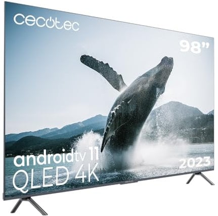 Cecotec Televisore QLED 98 Smart TV Serie V3+ VQU30098+S, 4K UHD, Android TV 11, Frameless, Assistente vocale Google e Chromecast, Dolby Vision & Atmos, HDR10, HBBTV, 2023.