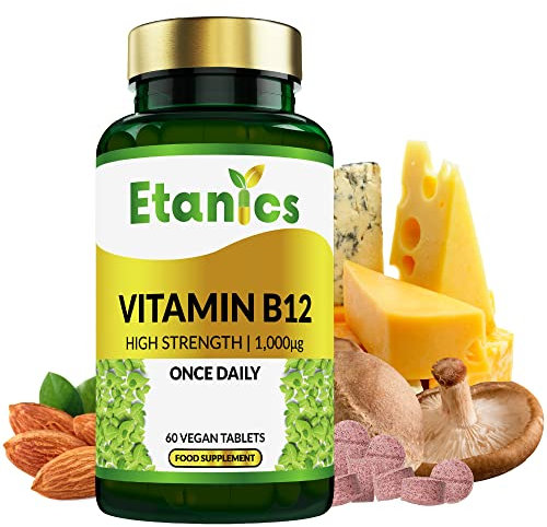 Etanics Vitamin B12 1000mcg Tablets Methylcobalamin | Reduction of Tiredness & Fatigue | Immune System | Brain Function for Vegetarians and Vegans | Etanics - Made in The UK