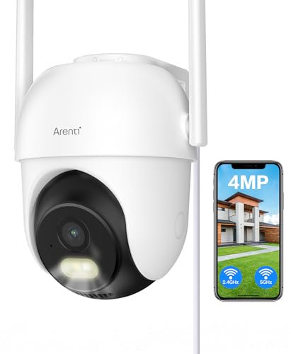 ARENTI 2,5K/4MP Kamera Überwachung Aussen, 2,4/5GHz WLAN Überwachungskamera Aussen, 355°PTZ IP Kamera Aussen mit APP, Farbnachtsicht, Ton-/Lichtalarm, Automatische Verfolgung, 2-Wege-Audio mit Alexa