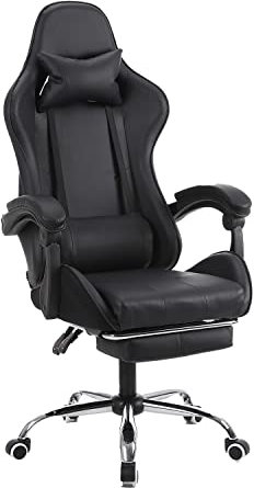 Panana Gaming Chair Swivel Recliner Racing Office Computer PC Video Game Chair with Footrest (Black)