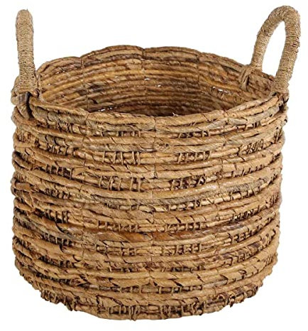 Casa Moro Flechtkorb VINA M Natur Ø 31 cm rund aus Bananenblatt geflochten | Allzweckkorb Boho Chic Wäschekorb Obstkorb Gemüsekorb Natur-Korb mit Henkel | HAR0012
