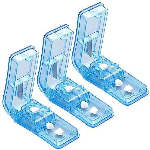 DAWRIS 3 Stück Tablettenteiler Tablettenschneider für Große Kleine Tabletten Tablettenspalter mit Aufbewahrungsfach Pillenteiler Blau Pill Cutter für Tabletten Exakt in Ein Halbes Viertel Schneiden