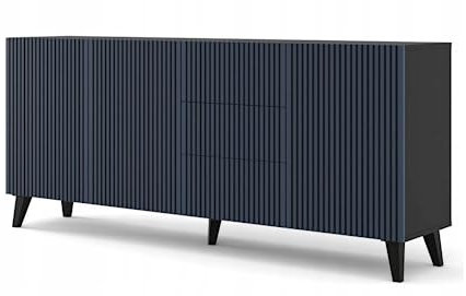Homlando Kommode Ravenna F 200 cm 3D3S Sideboard mit 3 Türen und 3 Schubladen - Highboard - Moderner Kommode für das Schlafzimmer oder Wohnzimmer (Schwarz Matt/Blau)