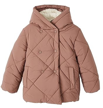 Vertbaudet Mädchen Kapuzen-Steppjacke mit Teddyfleece-Futter, Wattierung Recycling-Polyester blush 98/104