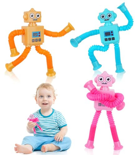 Ainiv 3 Stück Teleskop-Saugnapf Roboter Spielzeug, Sensorisches Quadrat Roboter Spielzeug, Telescopic Suction Cup Roboter Toy, Lustiges Pädagogisches Stressabbau-Spielzeug für Kinder und Erwachsene