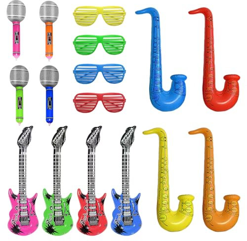 12-Teiliges Aufblasbares Musikinstrumenten-Set Mit 4 Gläsern, Aufblasbarer Gitarre, Partyzubehör, Rock-Party-Dekoration, Fotokabinen-Requisiten, Urlaubs-Cosplay
