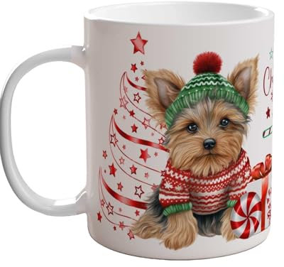 Red Christmas Yorkshire Terrier Puppy Mug Personalised Hot Chocolate Coffee Tea Custom Made for You Christmas Spirit Loading, stocking filler (Personalised)