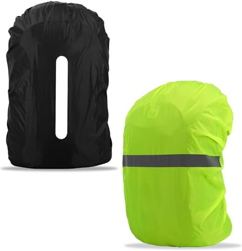 TRUEIN Regenhülle Rucksack(18-30L), 2 Stück Schulranzen Regenschutz, Rucksack überzug Wasserdicht, Ranzen Regenschutz, Reflektierender Rucksacküberzug für Wandern, Radfahren, Reisen (Schwarz Grün)