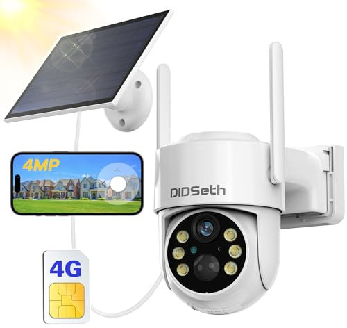 Camara Solar 4G, 2K 4MP Camara Vigilancia Exterior sin WiFi, Soporte para Cambiar Tarjeta SIM, PTZ 355°&90°, 30 Metros Visión Nocturna en Color, Detección Humana PIR, Audio Bidireccional, IP66