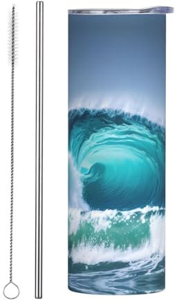 Ocean Wave Vacuum Insulated Stainless Steel Bottle, Double Walled, Drinking Cup, Thermo Coffee Travel Mug, 20oz