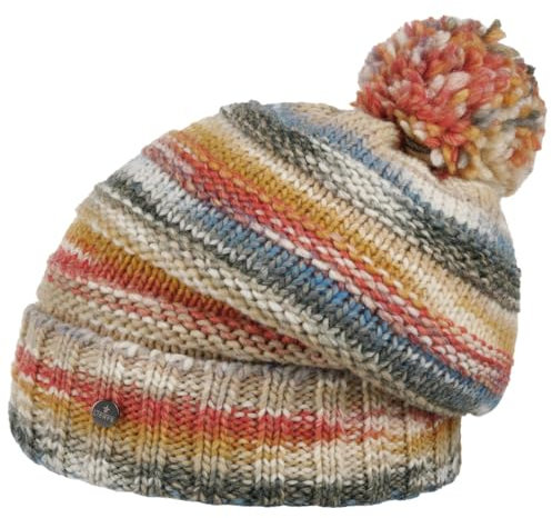 LIERYS Fauske Bommelmütze Damen Herren Pudelmütze mit Schurwolle Made in Germany Gestrickt Oversize Wollmütze Herbst Winter Hellbeige One Size