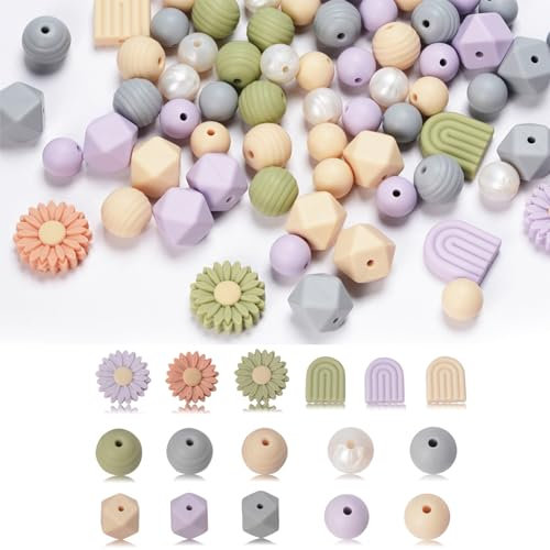 Generic Silikon-Focal-Perlen-Set, Gänseblümchen, Gummi, lose Silikonperlen für Stifte, Basteln, Halsketten, Armbänder, Schlüsselanhänger (Farbe 2)