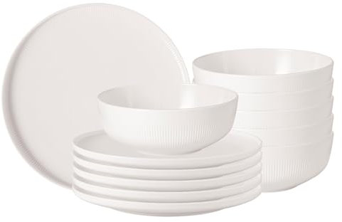 Villeroy & Boch - Servizio da tavola Afina, 12 pezzi, in porcellana premium, piatti piani e ciotole per piatti principali, Made in Germany, lavabile in lavastoviglie e a prova di microonde,