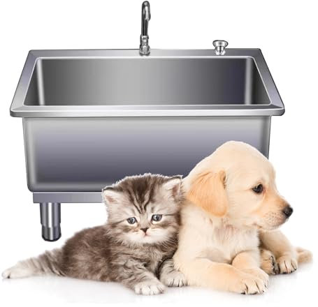 Baignoire de Toilettage en INOX pour Chiens Chats, Bain de Toilettage Animaux de Compagnie pour Maison(60cm/23.6in)
