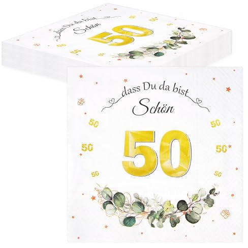 TOPWAYS Servietten 50 Geburtstag Mann Frau, Tischdeko Geburtstag Servietten Eukalyptus Papierservietten Anniversary Deko 50 Geburtstag Frau Mann Servietten Geburtstag 40pcs (Servietten 50. geburtstag)