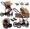 Reenborn Passeggino Trio, Passeggino 3 in 1 con Due Modi Reversibili Spingere, Trio Neonati con Telaio Alluminio Paesaggistico Alto, Design Pieghevole in Un Clic (588 Khaki)