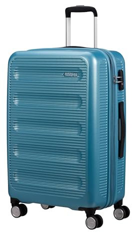 American Tourister Astrobeam - Spinner M, Expandable Suitcase, 67 cm, 69/80 L, Blue (ICY Aqua)
