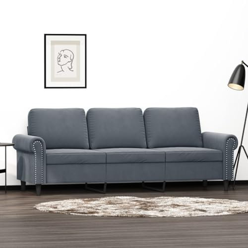 Willood 3-Sitzer-Sofa Loungesofa Couch mit Armlehnen Rückenkissen, Wohnzimmersofa Designsofa Metallgestell, Sitzmöbel Zweisitze,Multi-Sofa, Dunkelgrau 180 cm Samt
