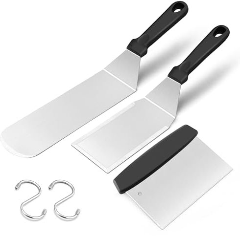 Joyfair Griddle Spatula Set, Stainless Steel BBQ Spatula Set of 3, Burger Turner/Griddle Accessories/Pancake Flipper Great for Cast Iron BBQ Grill Flat Top, Commercial Grade & Easy Clean