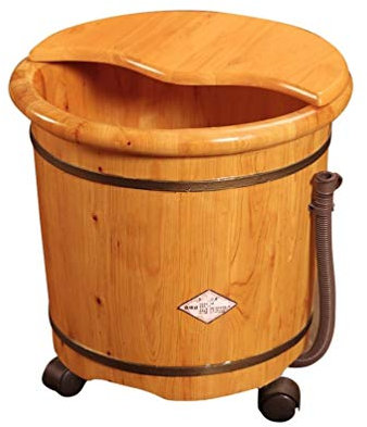 HIARAN Fußbad aus Holzfass, Holzeimer für Pediküre, Fußbad-Whirlpool mit Rad und Deckel, Fußbadeimer mit Abfluss, Fußwanne zum Einweichen der Füße (Größe: B) Lucky Star