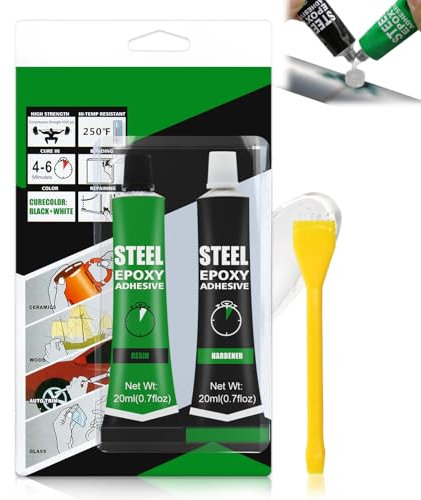 ALLONY Pegamento de Reparación de Metal, Soldadura en Frio para Metal, Agente de Reparación de Metal Alta Temperatura, Reparación Rápida de Todas las Superficies de Fundición de Metal, 2 * 20ml