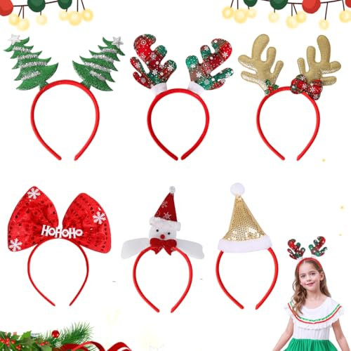 LGZIN 6 stück Weihnachten Haarreifen, Weihnachten Kopfschmuck, Rentier Haarbänder Weihnachten, Weihnachtsbaum Weihnachten Stirnbänder zum Weihnachtsfeier für Erwachsene und Kinder
