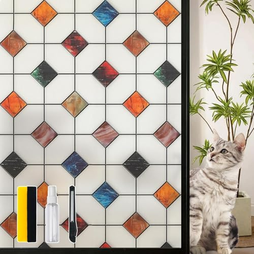 DKTIE Stained Glass Window Film Geometric Patterns 17.7in X 78.7in