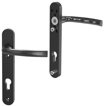 AwmnSrman Matt Black Solid Aluminum Front Door Handles with Spring Assist, 92mm Backset 210mm Plate Length, Suitable for Front and Exterior Doors