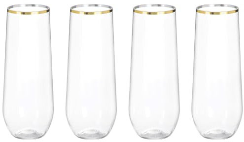 sourcing map 4pcs Champagne Flutes 9oz Gold Stemless Champagne Glasses with Long Stem Elegant for Toast Glasses Wedding Items Champagne Flutes Home Bar Cocktail