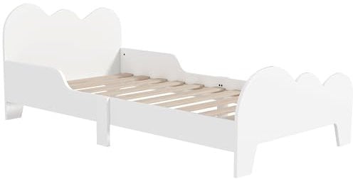 AIYAPLAY Cama para Niños de +3 Años 140x70 cm Estructura de Cama Infantil Tema de Nubes con Barandilla para Dormitorio Blanco