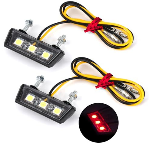 Joynine 2Stk LED Kennzeichenleuchte | Universal LED Motorrad-Kennzeichenbeleuchtung |12V| Nummernschildbeleuchtung | Motorrad-Rücklicht mit 3 Superhellen LEDs | Wasserdicht | für Motorrad Auto | Rot