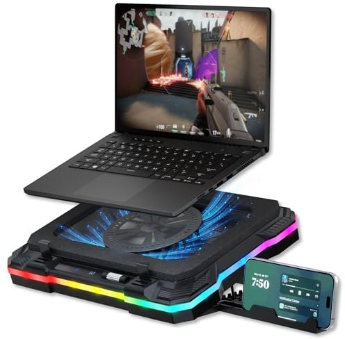 Tilted Nation Gaming Laptop Cooling Pad with USB Hub - Boost Performance, Stay Comfortable - RGB Laptop Cooler Stand with Adjustable Height & Fan Speed, RGB, USB (C + A) Hub, for 15.6 - 19 Laptops
